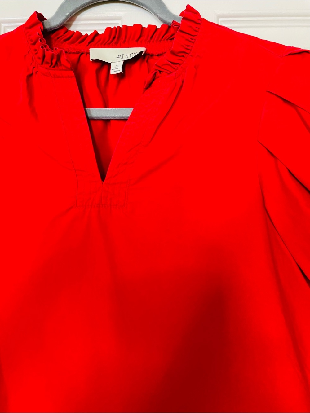 Pinch Red Ruffle Neck Puff Sleeve Blouse - Picture 4 of 9